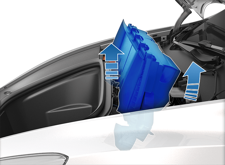 图片显示正在将HEPA 空调滤清器总成向上提起并从车内提出以将其拆下